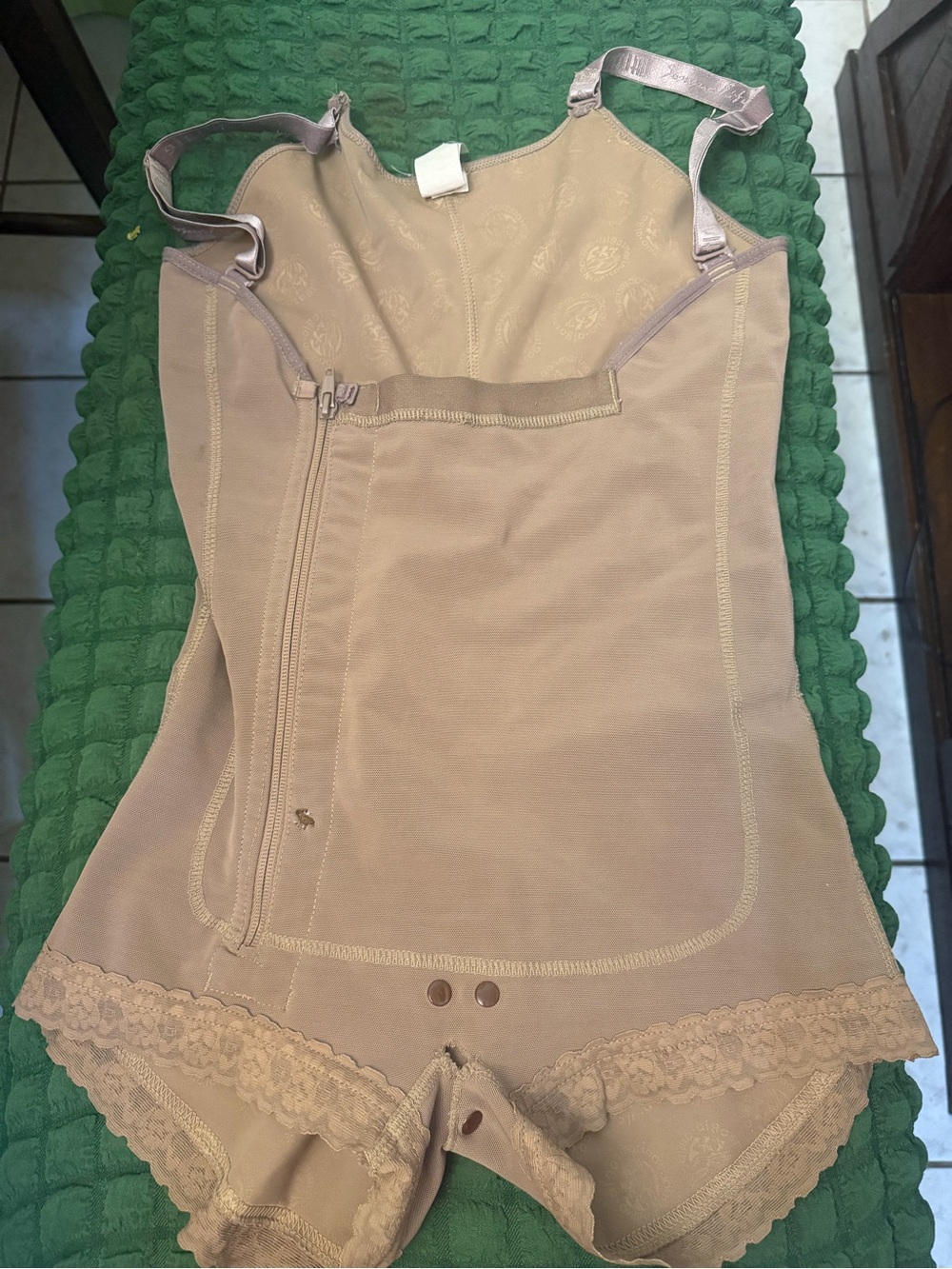 Moncler Nude Beige Lace-Trim Shapewear Bodysuit with Front Zip